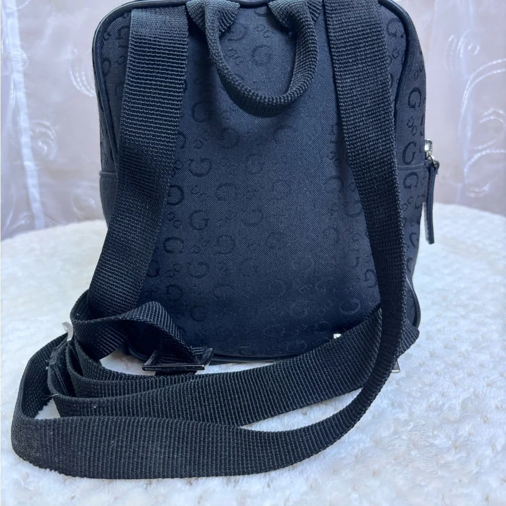 Guess Black Monogram Canvas Crossbody w/Silvertone Logo Buckle